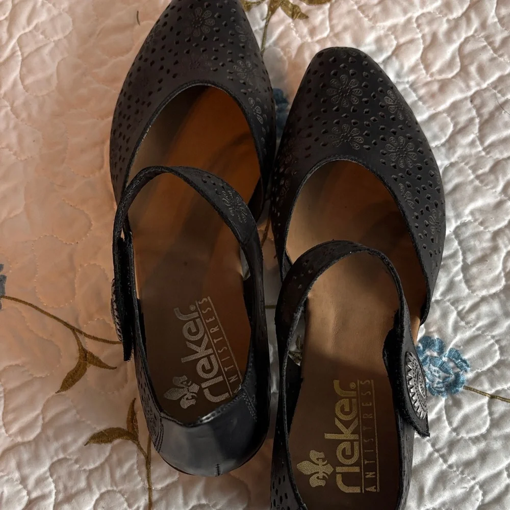 Rieker Mirjam Black Lazer-Cut Mary Jane Heeled Shoes Size 39 - Picture 6 of 16